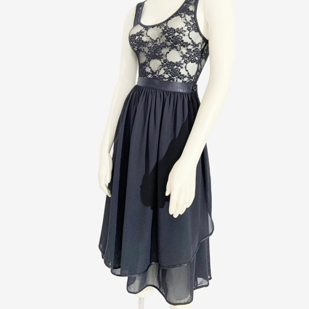 Vintage Ballet-Core Black Chiffon Wrap Skirt with Satin Waistband / size Medium